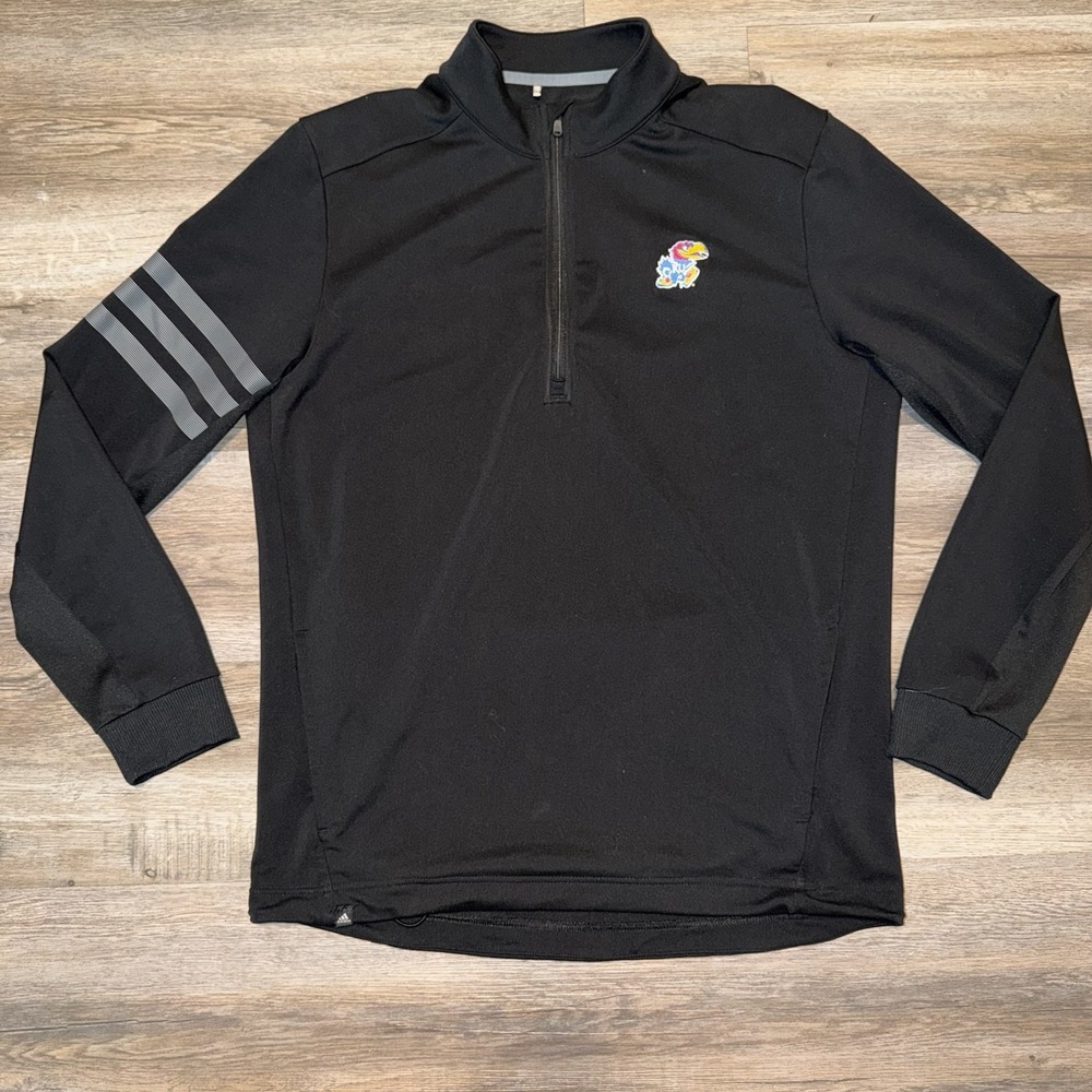 Kansas Jayhawks Black Quarter-Zip Sweatshirt NCAAS Men's Medium Adidas